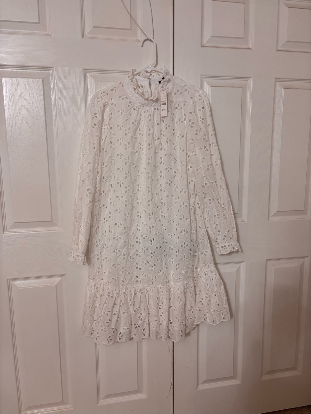 J. Crew White Eyelet Midi Dress with Ruffle Hem